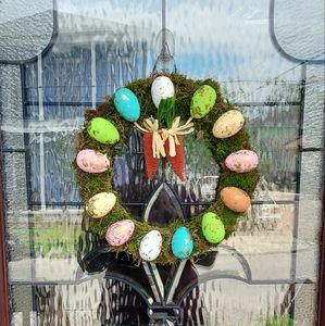 12" Moss w/ Gold Accented Spring Eggs Easter wreath